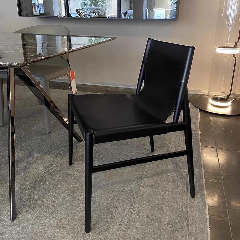 

Italian Saddle Leather Dining Chair Simple Wood Designer Nordic Modern Luxury Solid Wood Dining Chair Sedie Home Furniture WKDC