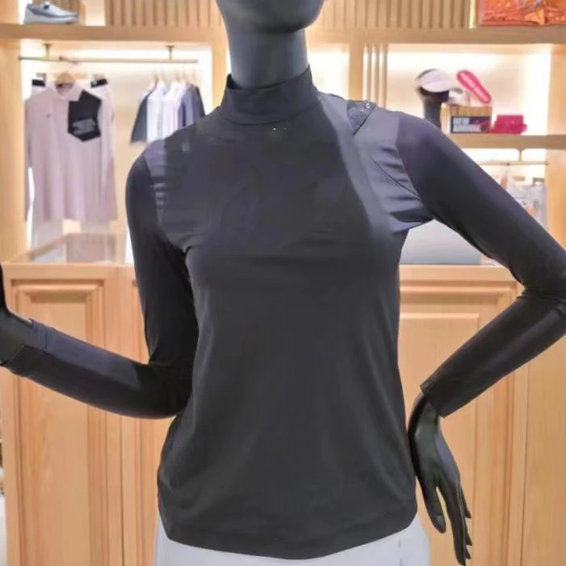

Golf Clothing Bunny Ladies Embossed Solid Color Thin Section Long-sleeved Fashion Stand-up Collar Temperament Top Sports T-shirt