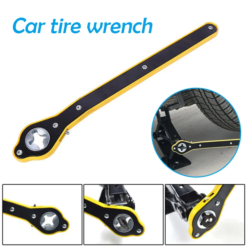 

Auto Jack Ratchet Wrench Hexagons Cross Wrench Labor-Saving Long Handle Durable Rust Resistant Car Repair Tools Ratchet Wrench