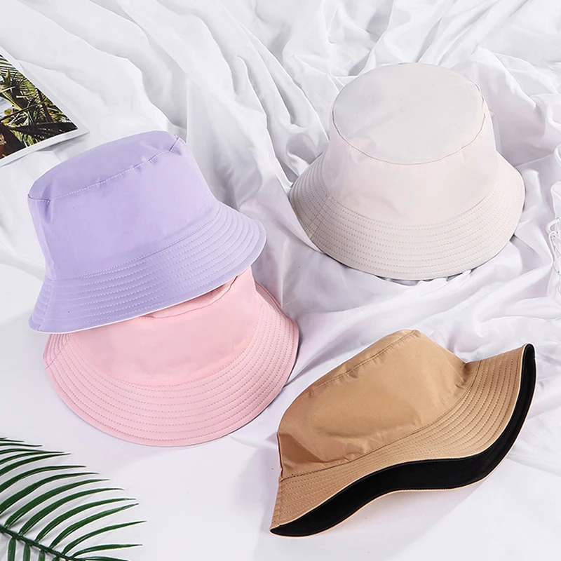 

Summer Bucket Hat Double Sided Wearing Cap Women Sun Hat Solid Color Bucket Hat Reversible Fisherman Cap Sunscreen Fishing Caps