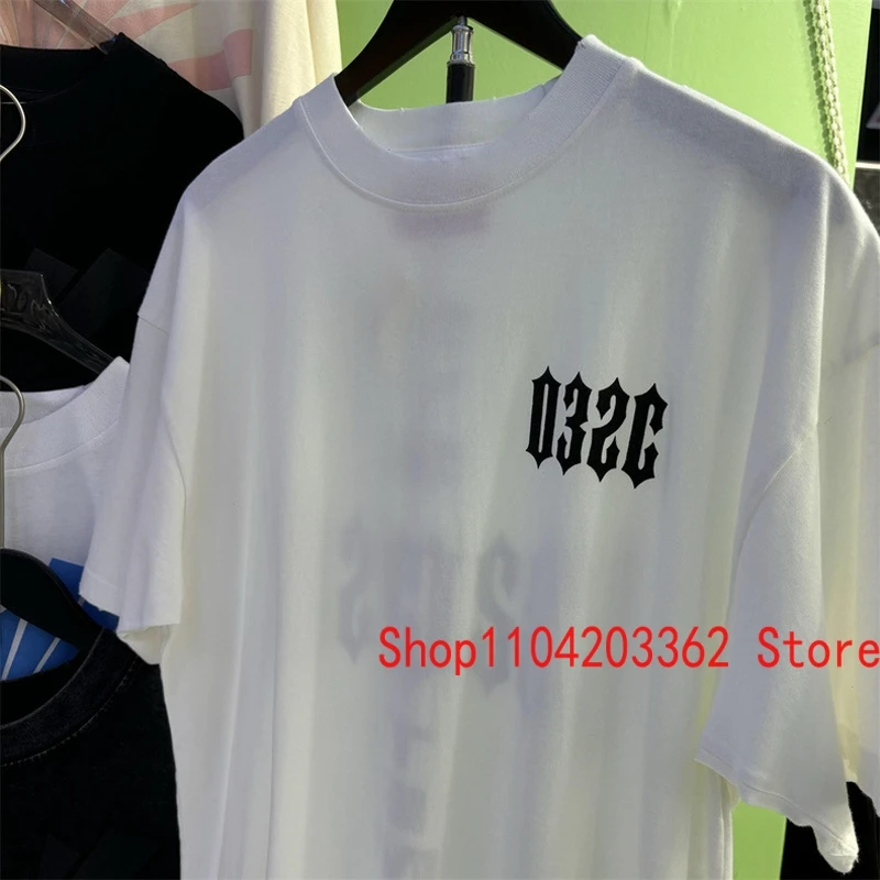 Лето 2024 свободная белая футболка 032c с короткими рукавами и английским буквенным