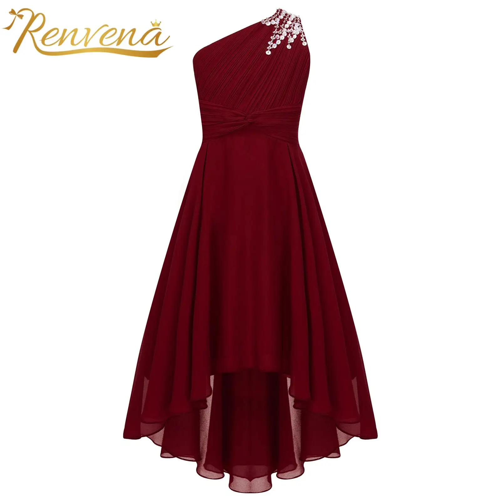 

Kids Flower Girls Dress One-shoulder Teens Wedding Bridesmaid Formal Party Summer Maxi Dress for First Communion Evening Proms