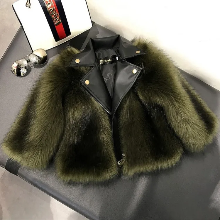 

Children's wear western style fall winter fur garment imitation fox fur coat thickening locomotive suits brief paragraph coat