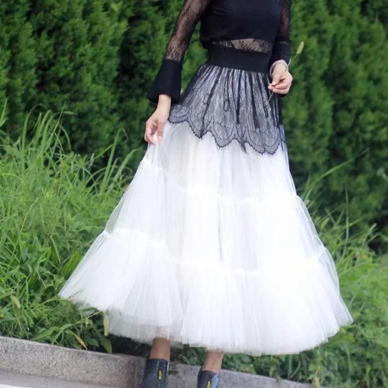 

Amazing Tulle Voluminous Wedding Skirts Handmade Ruffled Tulle Tutu Extra Puffy Long Skirt for Women Elegant Prom Party Skirt