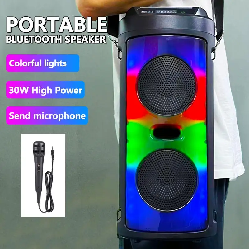 

Popular Portable Outdoor Dual 4 Inch Speaker Party Flame Light Effect Bluetooth Speaker with Mic, Remote Control caixa de som