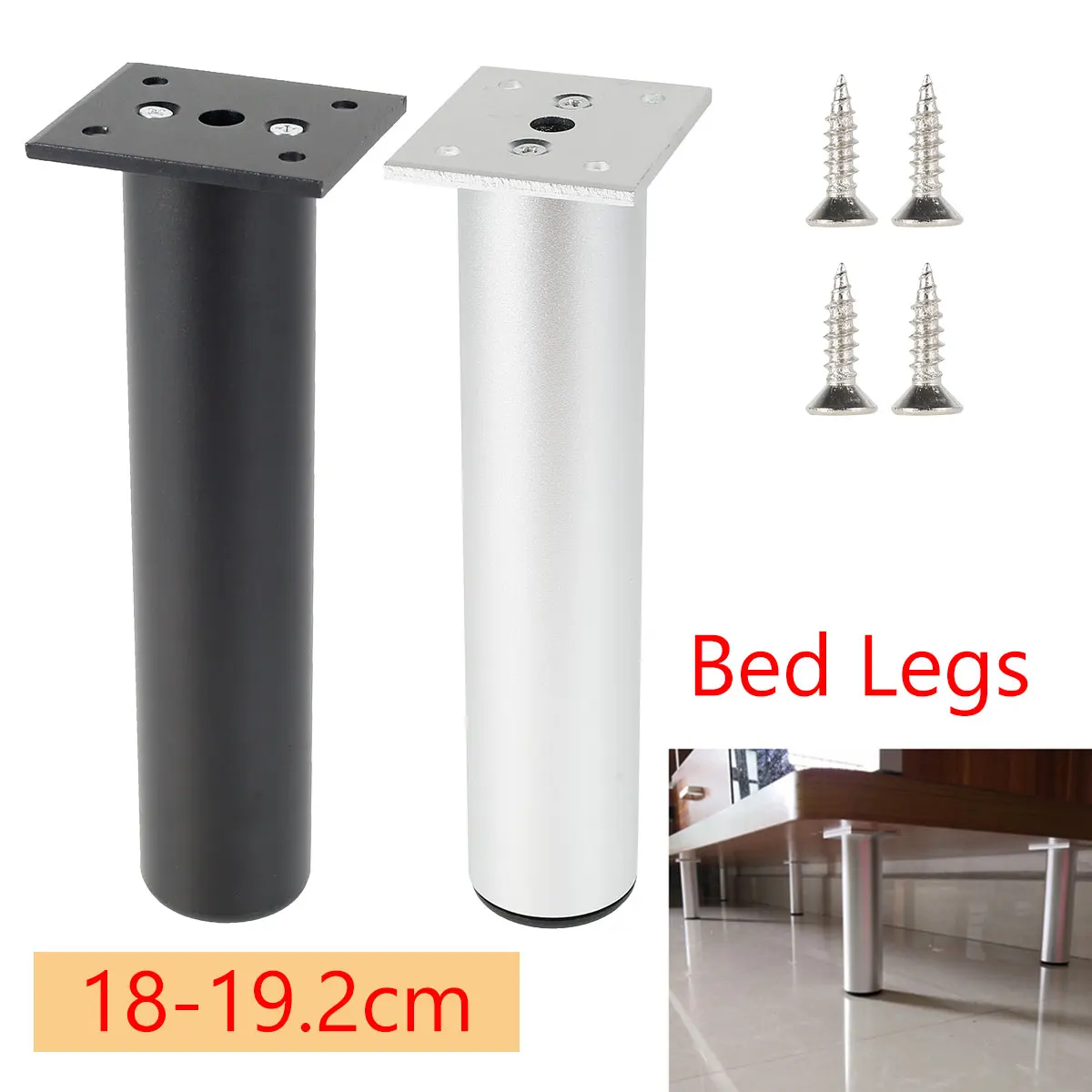 

18-19.2CM Adjustable Bed Legs Furniture Leg Height Cold Rolled Steel Rust-Proof Cabinet Leg Stable Table Leg for Sofa Desk