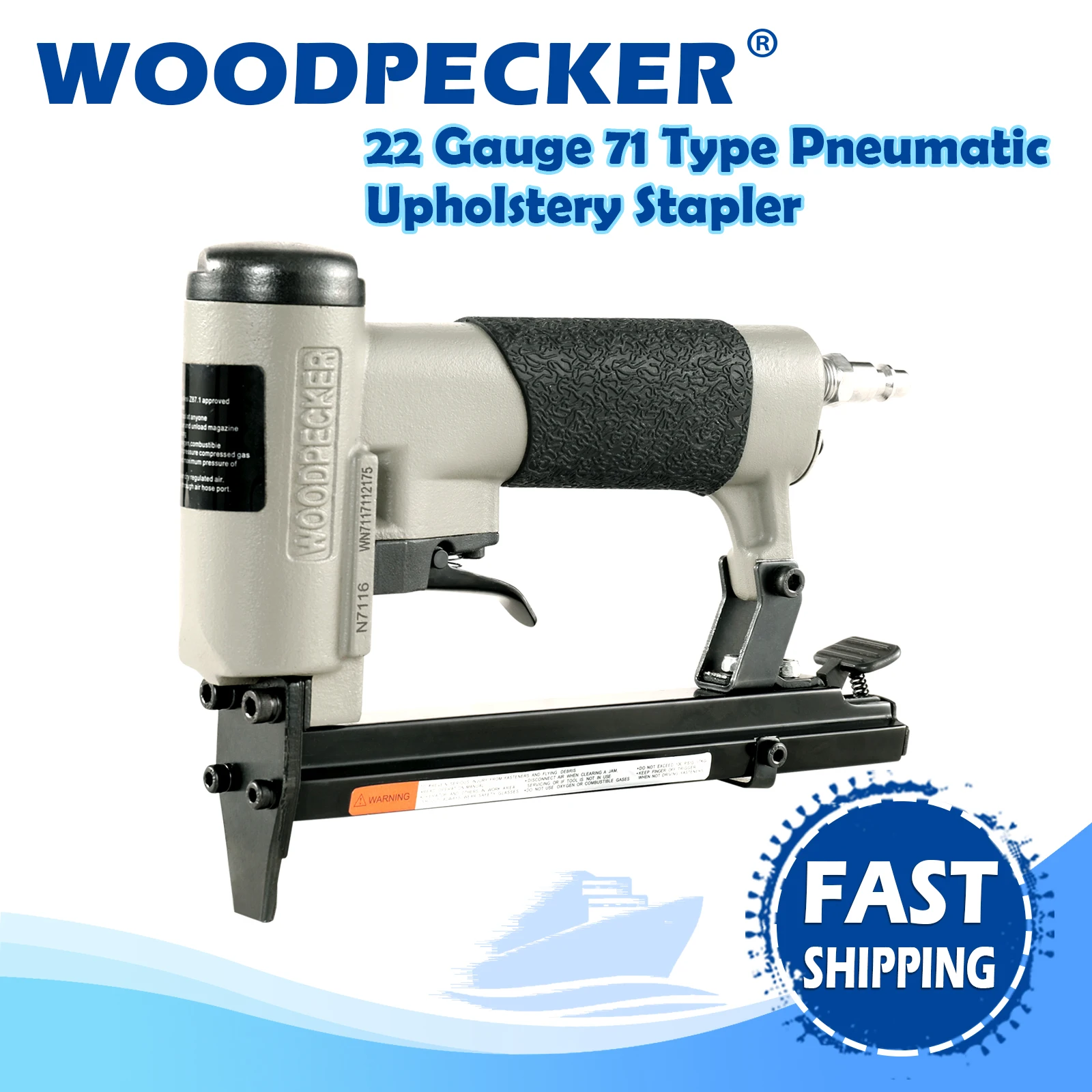 WOODPECKER N7116  22 Gauge 71/16 Pneumatic Upholstery Stapler Gun, 3/8 Air Stapler, 6-16mm Length Staples, for Furniture