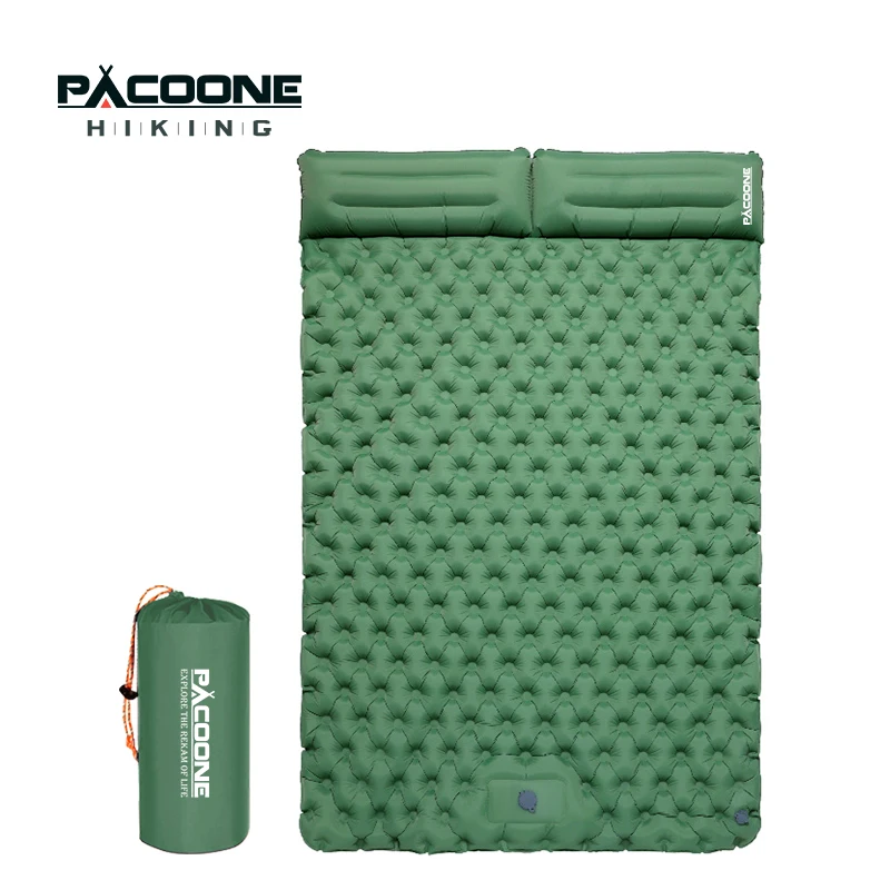 PACOONE Double Sleeping Pad Camping Mattress 2 Person Extra Thick Queen Camping Pads Tent Mattress for Adults (Foot Pump) New