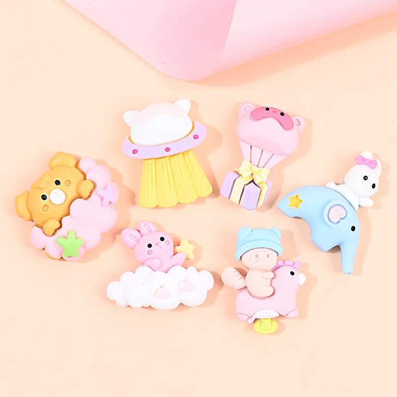 

10pcs Resin Cartoon Rabbit Bear Animal DIY Figures For Crafts Flatback Scrapbooking Dollhouse Miniature Supplies Craft Miniature