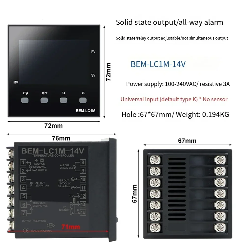 BEM-LC1-14V цифровой ПИД-регулятор температуры термостат SSR выход Макс. 40A реле K
