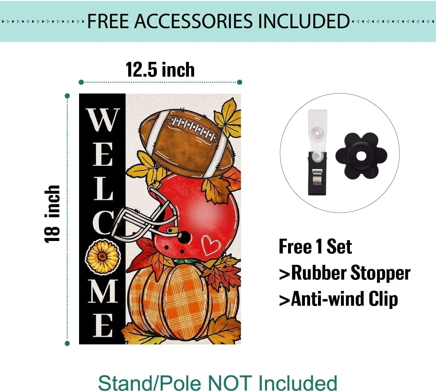 Осенний футбол Приветственные садовые флаги 12 x 18 дюймов Вертикальные
