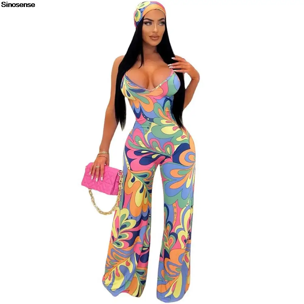 

Women Leopar Paisley Print Wide Leg Jumpsuit With Scarf Sexy Backless One Piece Summer Rompers Y2K Streetwear Club Party Outfits