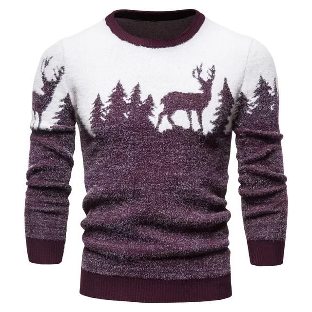

New2022 Sweater Knitted Warm Thicken Christmas Sweaters Casual Winter Vintage Fleece Elk Pullovers Round Neck Wool Sweaters Men