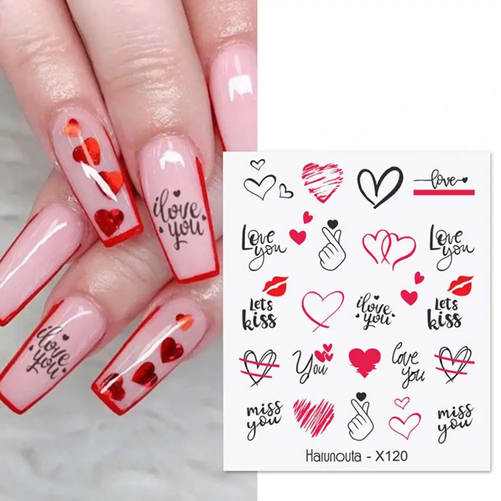 

Valentine DIY Nail Decals Romantic 3D Effects Creative Leaves Flower Love Design Easily Stick Nail Water Decals for Girl