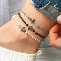 vintage silver color turtle charm anklets for women barefoot crochet sandals foot wax rope chain beach bracelet men jewelry gift