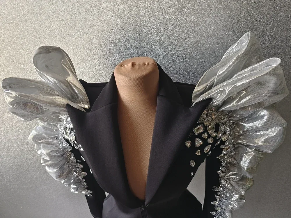 Черная куртка со стразами наряд с блестками сексуальная певица танцовщица