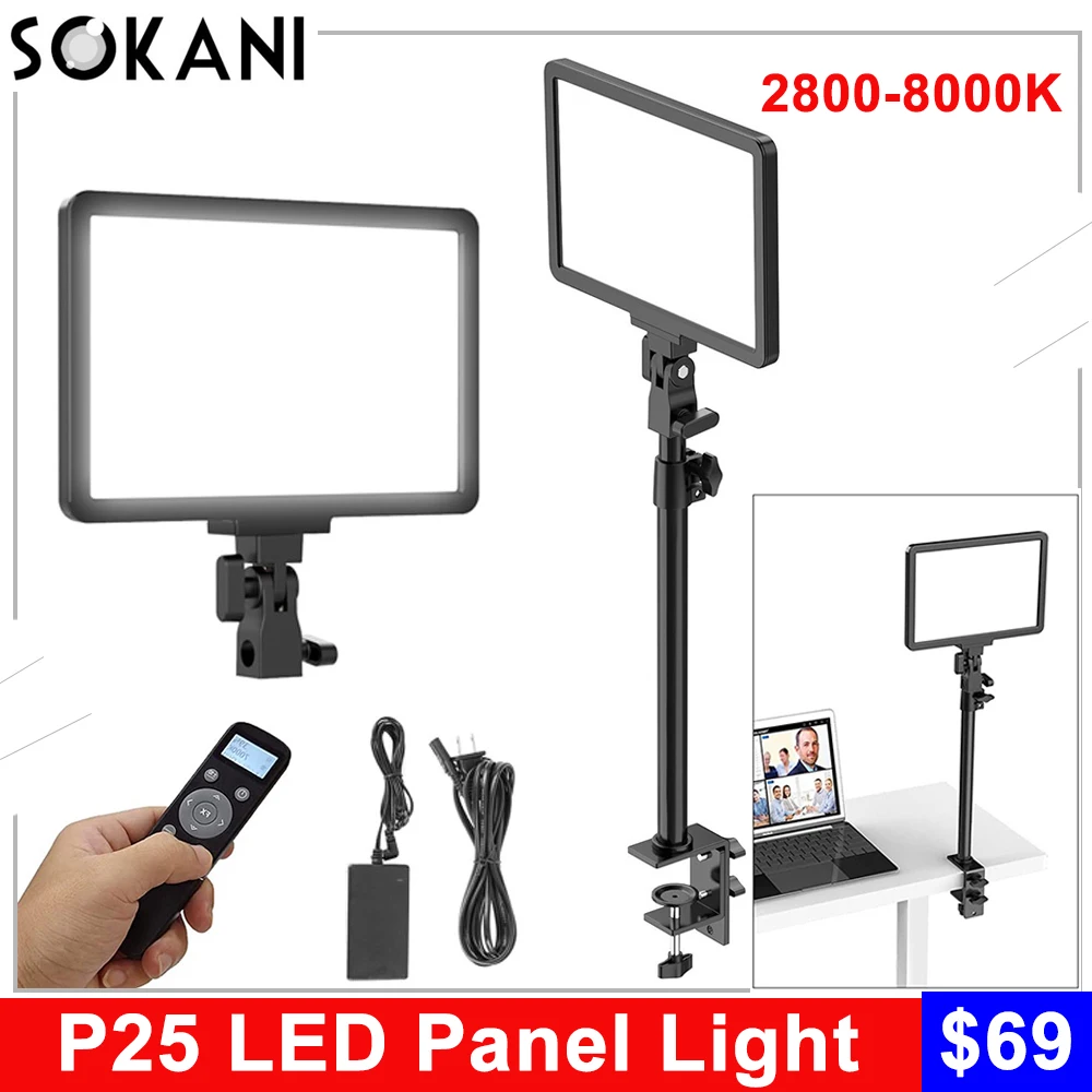 

Sokani P25 LED Panel Light Dimmable 2800K-8000K Fill Lamp Photography Lighting For Live Stream Photo Studio Video Zoom Meetings