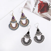 vintage colorful beads geometric drop earrings for women ethnic alloy purple crystal piercing dangle earrings jewelry pendant