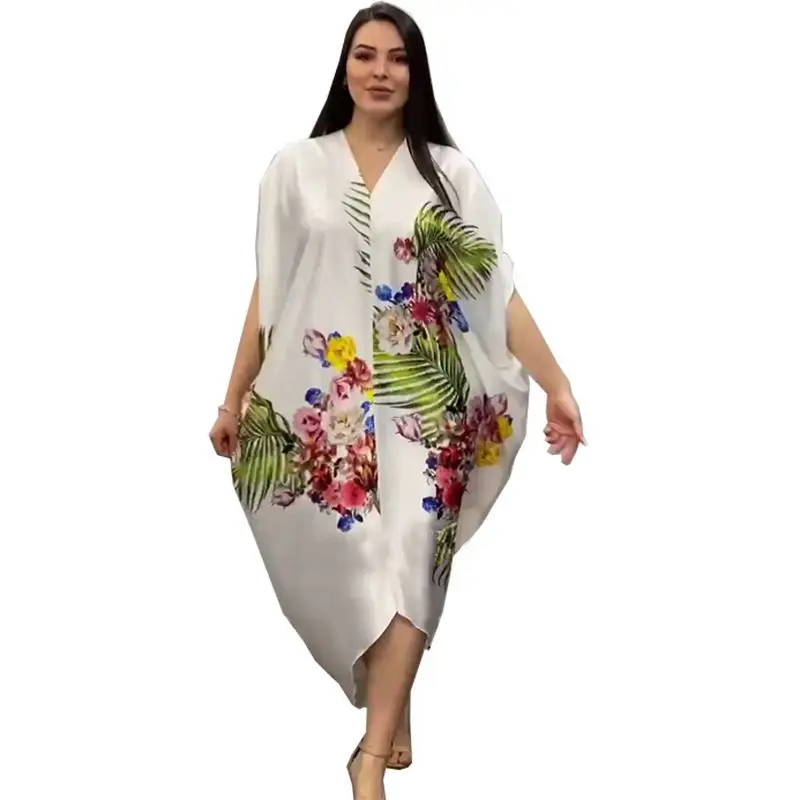 Женское асимметричное платье из искусственного шелка, Свободное длинное платье большого размера с принтом в мусульманском стиле, лето 2022