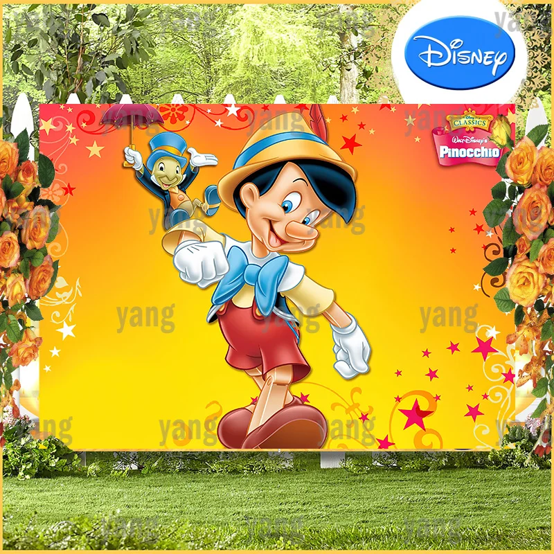 Disney Cartoon With A Long Nose Lovely Pinocchio Background Banner Happy Birthday Party Decoration Baby Shower Photo Backdrop
