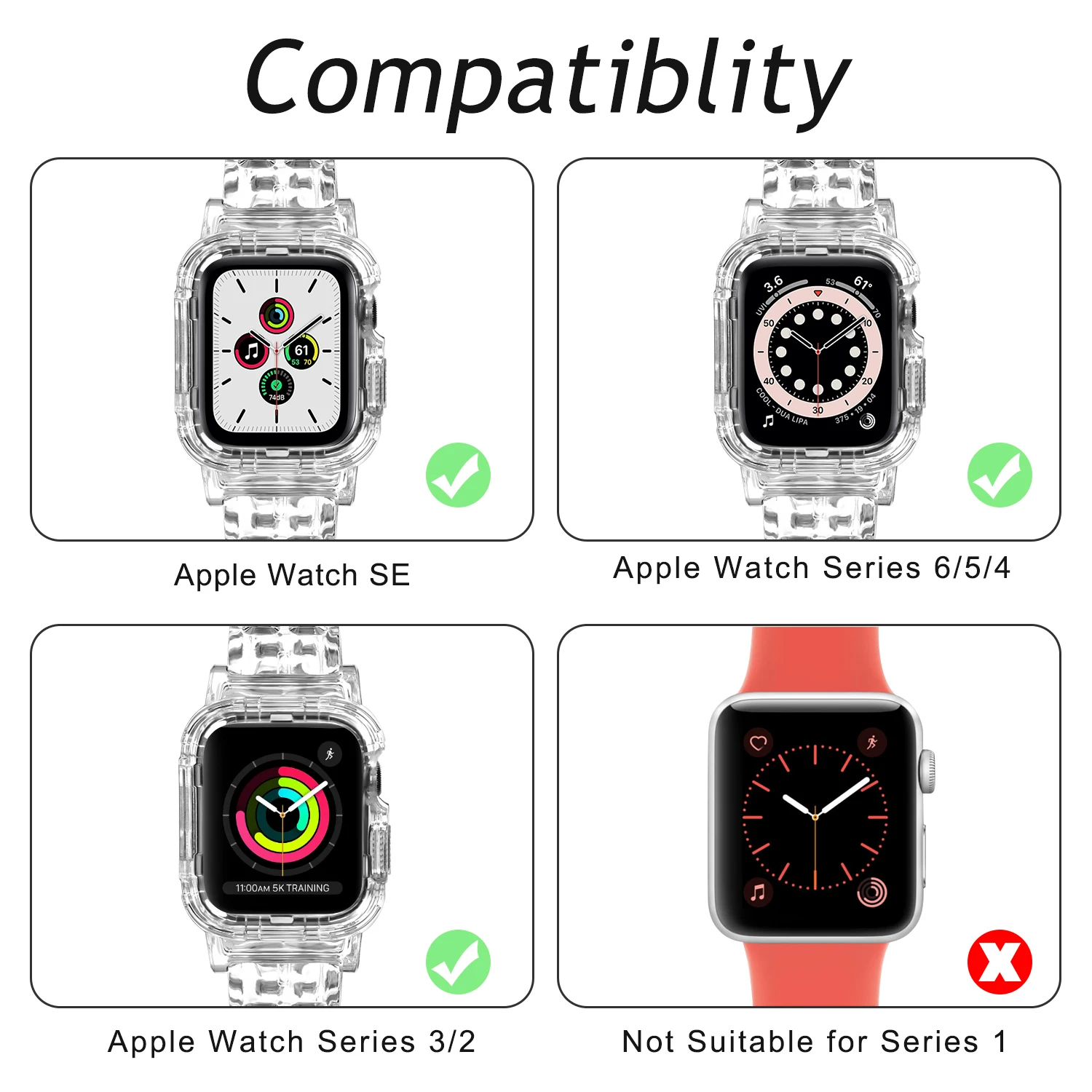 Transparent Soft TPU Band With Case For Apple Watch Series 6 5 4 3 2 Watchband Strap Bracelets For iWatch 38mm 40mm 42mm 44mm