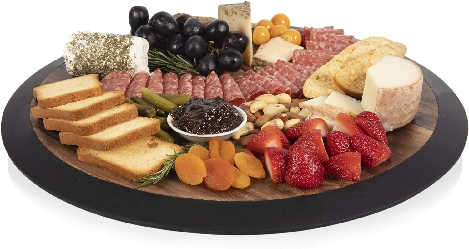 

- a Brand Lazy Susan Tray Wooden Turntable Round Charcuterie Board, Cheese Serving , (Fire Acacia Wood) Green dishes Restaurant