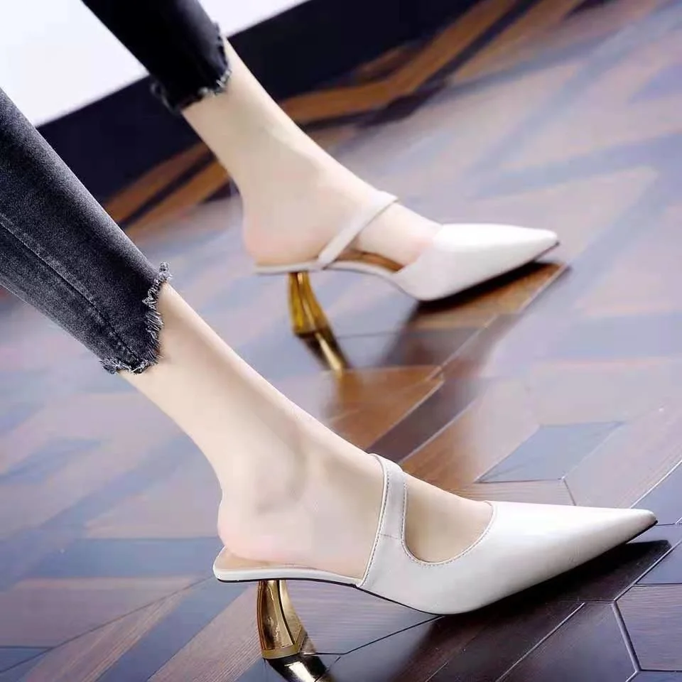 

Middle Heel Comfortable Thick Sandals Women's 2022 Spring and Summer New High s Commuting Ol Baotou Lazy Pointed Half