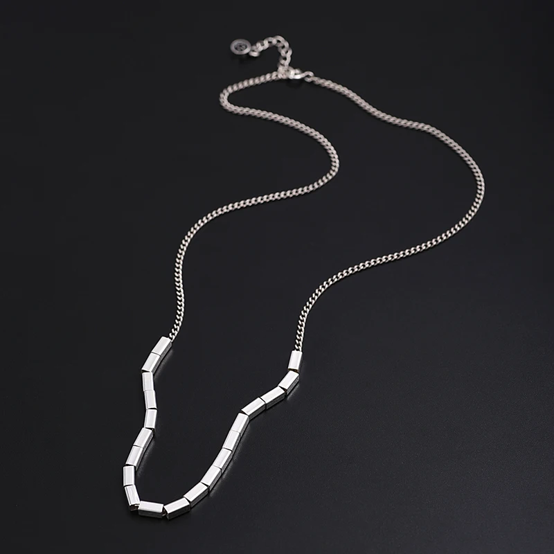 

ZABRA 925 Silver Geometric Square Necklace Men and Women Cuban Chain Trend Fashion Personality Hip Hop Jewelry
