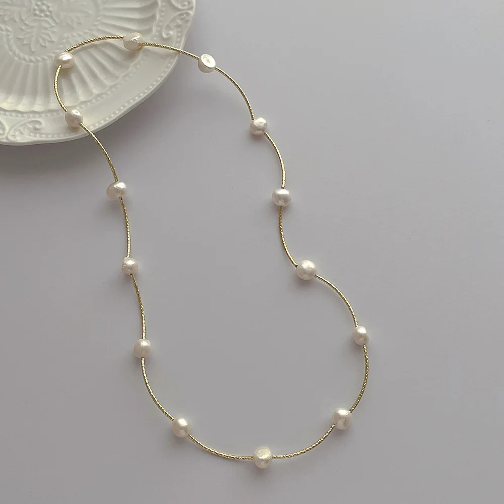 

Minar Elegant Real Freshwater Pearl Charm Necklaces 14K Gold Plated Brass Chain Pendant Choker Necklace for Women Casual Jewelry