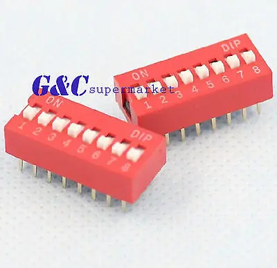 

20PCS Red 2.54mm Pitch 8-Bit 8 Positions Ways Slide Type DIP Switch