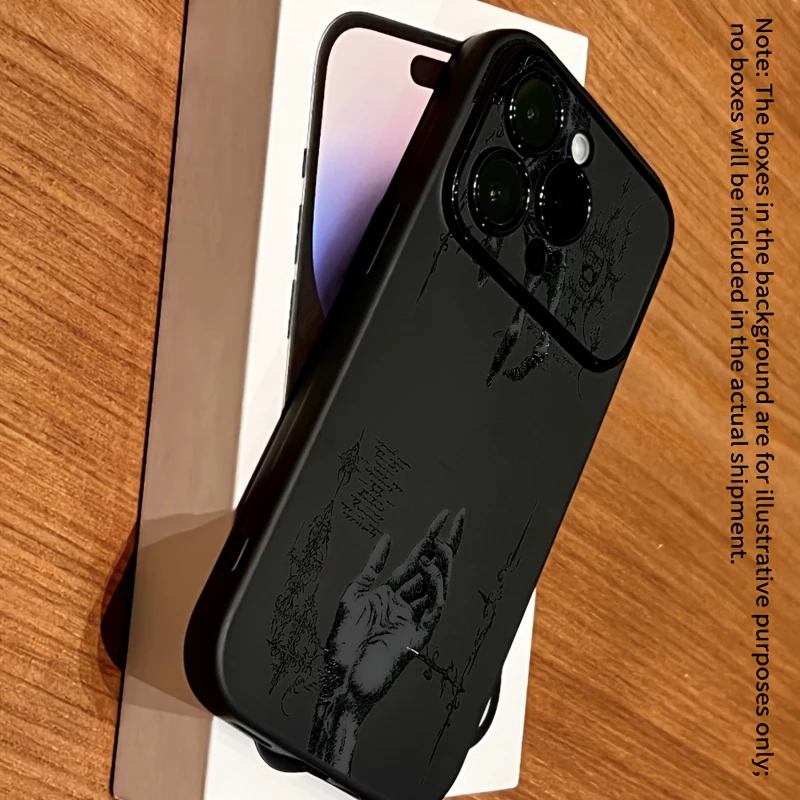 Фото Защитный матовый чехол для iPhone 17, 16, 15 Pro Max, 14, 13, 12, 11 из мягкого силикона TPU с готическим узором в виде колючек для защиты камеры №3