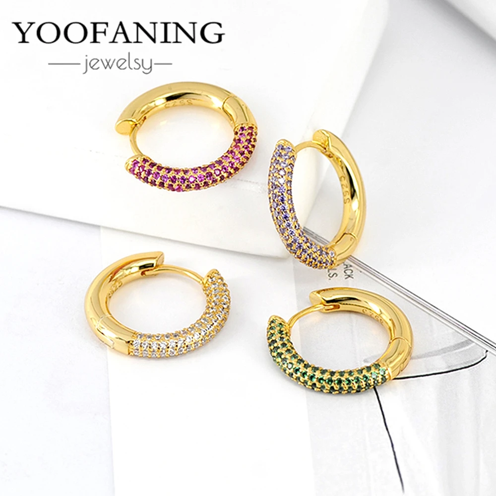 Серьги YOOFANING, 1 шт., из стерлингового серебра 925 пробы, модные золотые серьги с разноцветными цирконами в форме сердца для женщин (art.: 3920da19d05f1) - 3920da19d05f1