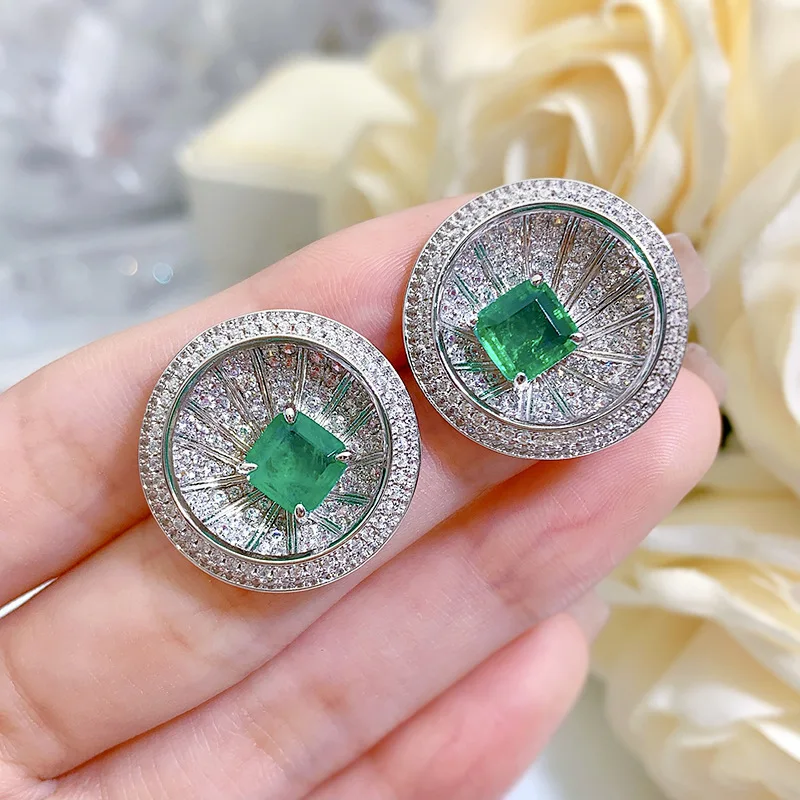 

Classy Emerald Diamond Stud Earring 100% Real 925 sterling silver Promise Wedding Earrings for Women Promise Party Jewelry