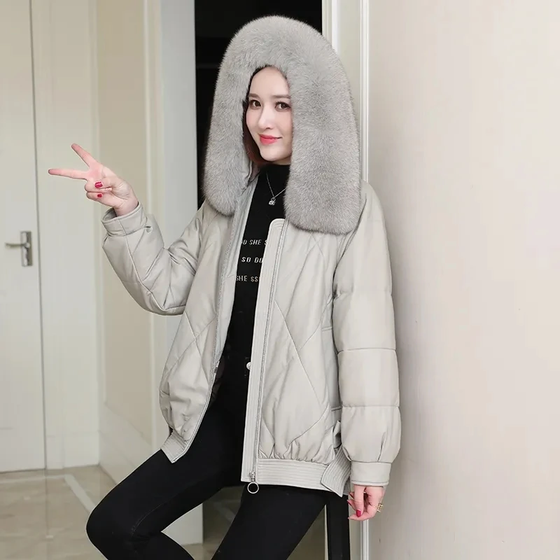 Женская пуховая куртка средней длины Корейская свободная парка из искусственной