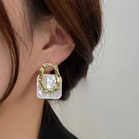 korea acrylic resin square pendant stud earrings personality creative irregular hollow metal fashion earrings jewelry for women