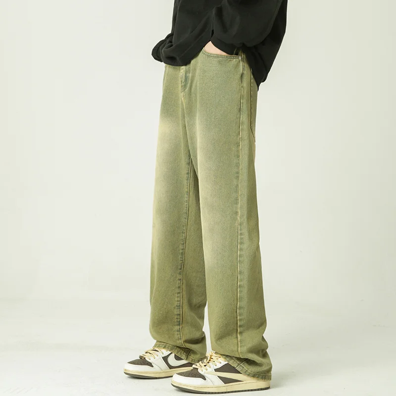 Green Brown Baggy Jeans Men Fashion Retro Straight Jeans Men Japanese Streetwear Hip Hop Loose Denim Pants Mens Trousers S-2XL
