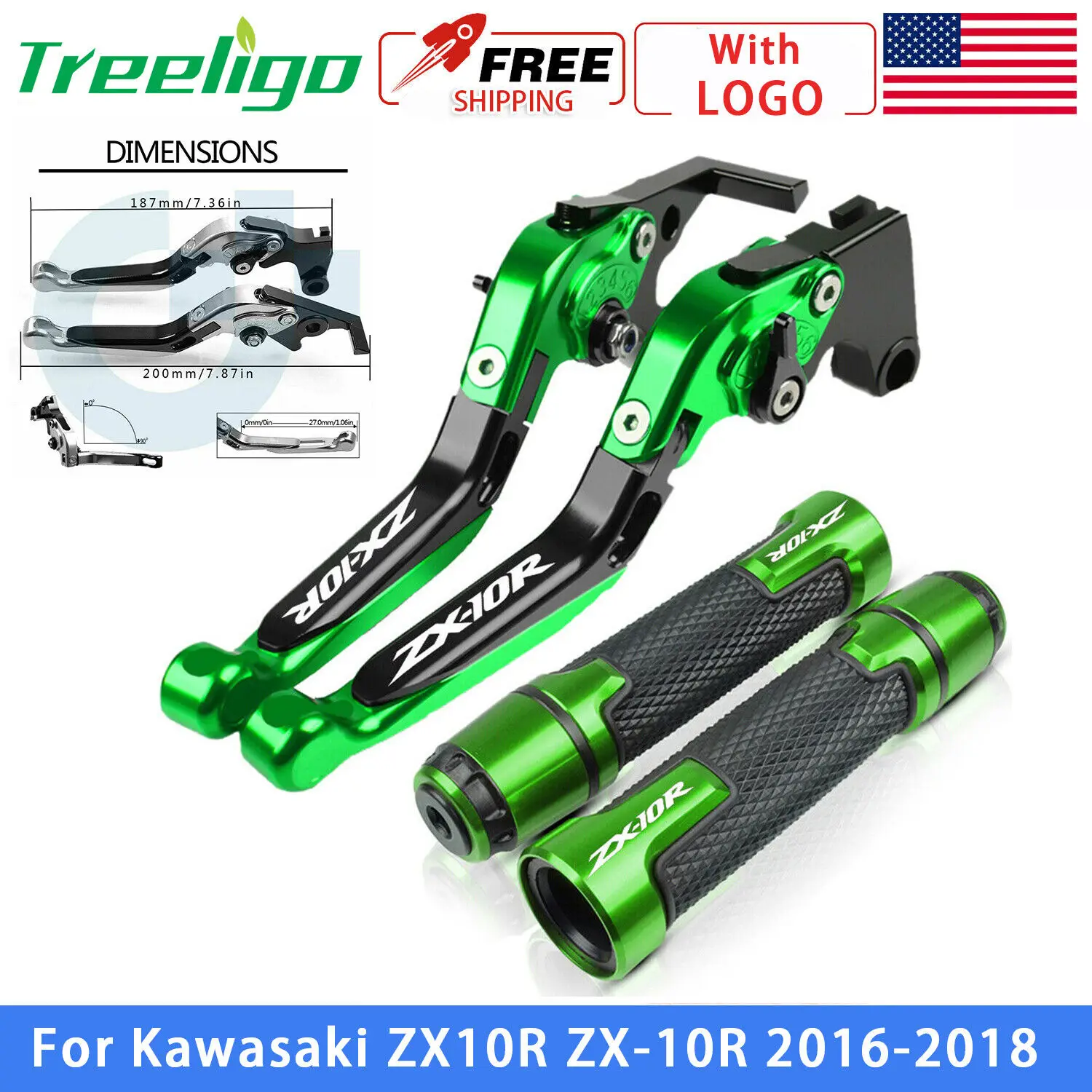 

Treeligo Motorcycle Extendable Adjustable foldable Handlebar Grips brake clutch levers set For Kawasaki ZX10R ZX-10R 2016-2018