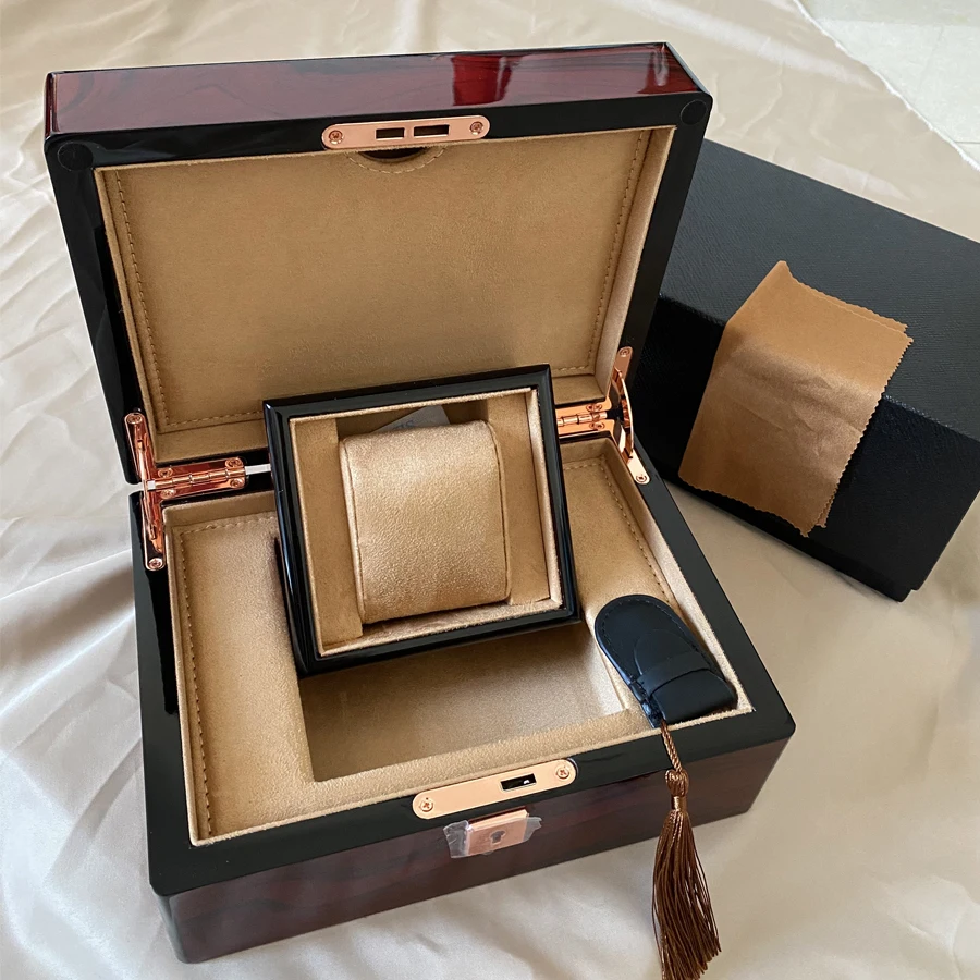 

High grade Watch Box Cases velvet interior storage boxes organizer belt lock gift piano lacquer watch wooden Papers Card packag