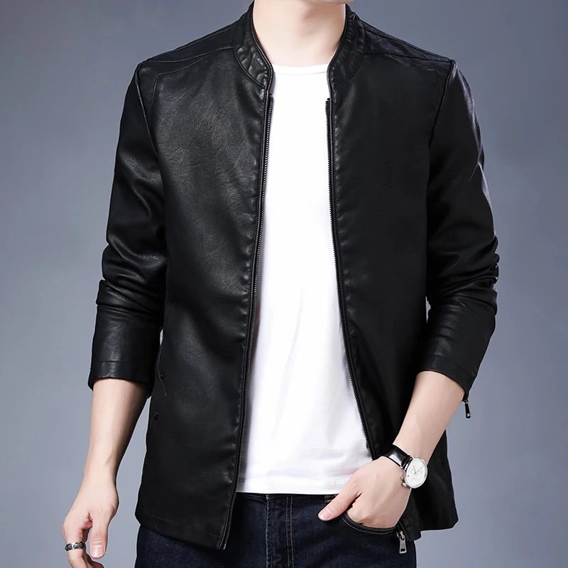 Куртка мужская из искусственной кожи с воротником-стойкой батальных размеров 4XL |