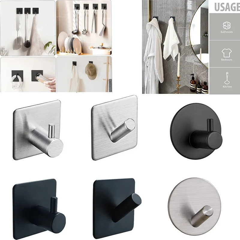 

Robe Hook Bathroom Shower Wall Towel Hooks Stainless Steel Washcloth Coat Multi-Purpose Hook Key Hanger Kitchen Storage Hook