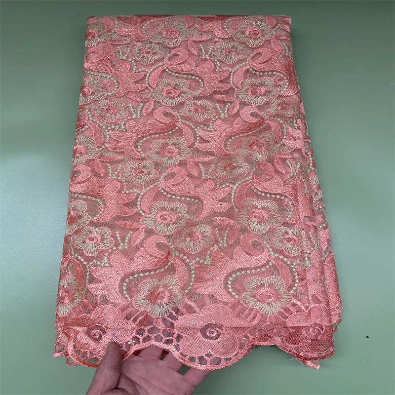 

5 ярдов, Тюлевое кружево, африканская кружевная ткань с бусинами, Высококачественная французская сетчатая кружевная ткань для свадебной вечеринки 3L30