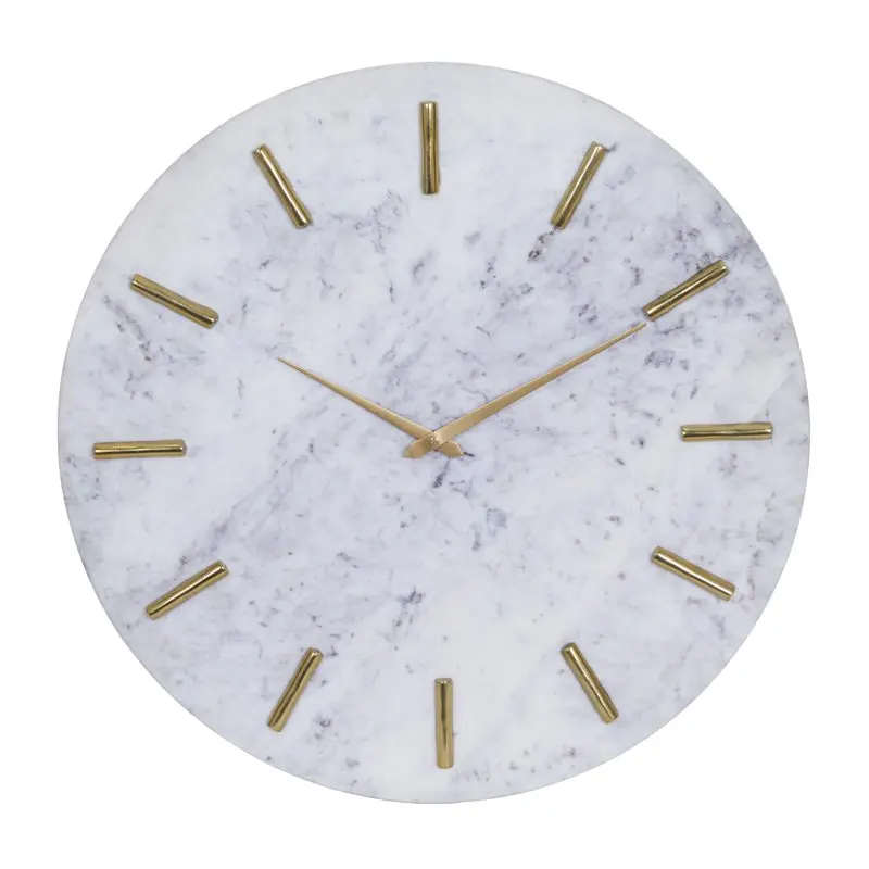 

, Super Silent Non-Ticking Movement Deluxe White Marble Wall Clock with Shiny Gold Accents, Super Quiet Non-Ticking Movement for