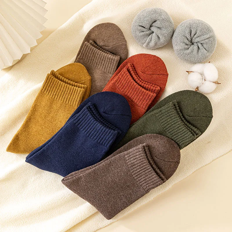 Winter Thick Warm Men's Socks Cotton Socks Solid Color Harajuku Retro Terry Socks 10 Pair