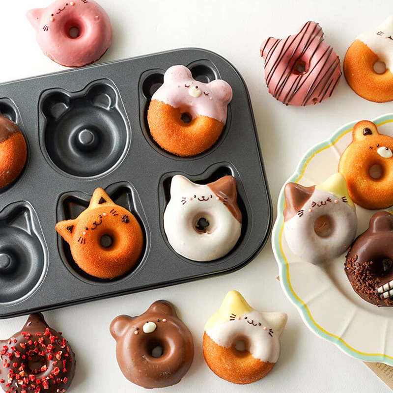 

6cup Donut Cartoon Bear Baking Tools Non-stick Pan Cake Baking Mold Mini Donut Muffin Pan Kitchen Home Baking Tools Supplies
