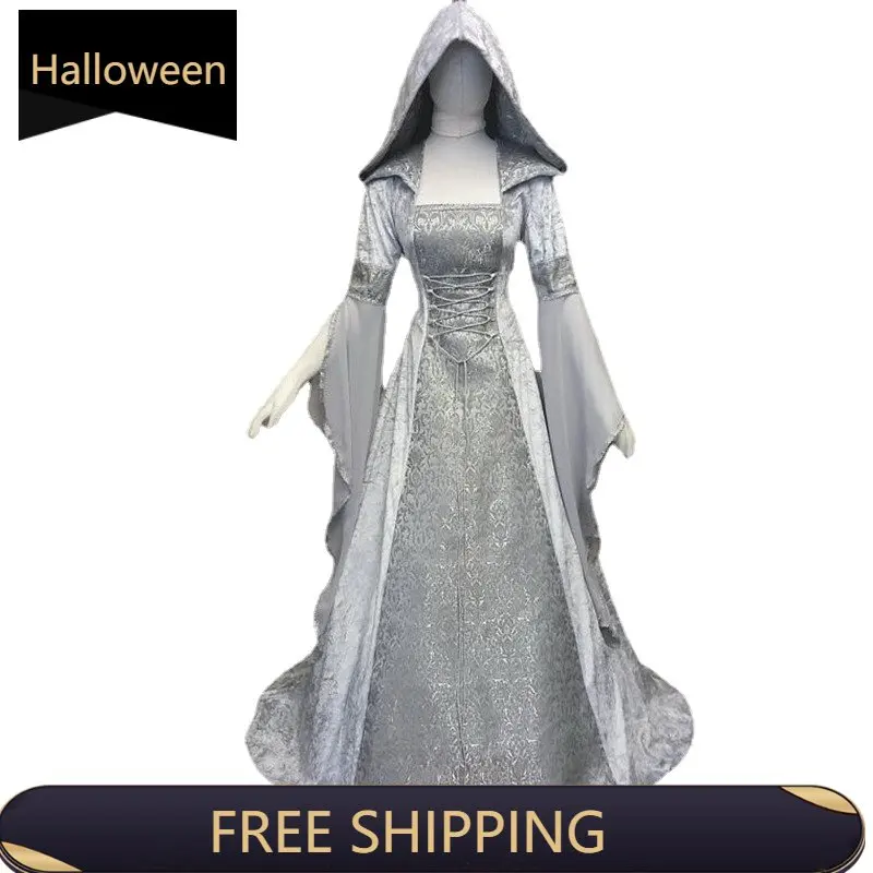 

New Hot Renaissance Medieval Costume Adult Fitted Bodice and dress Halloween Carnival Cosplay Costumes for Women Witch dress