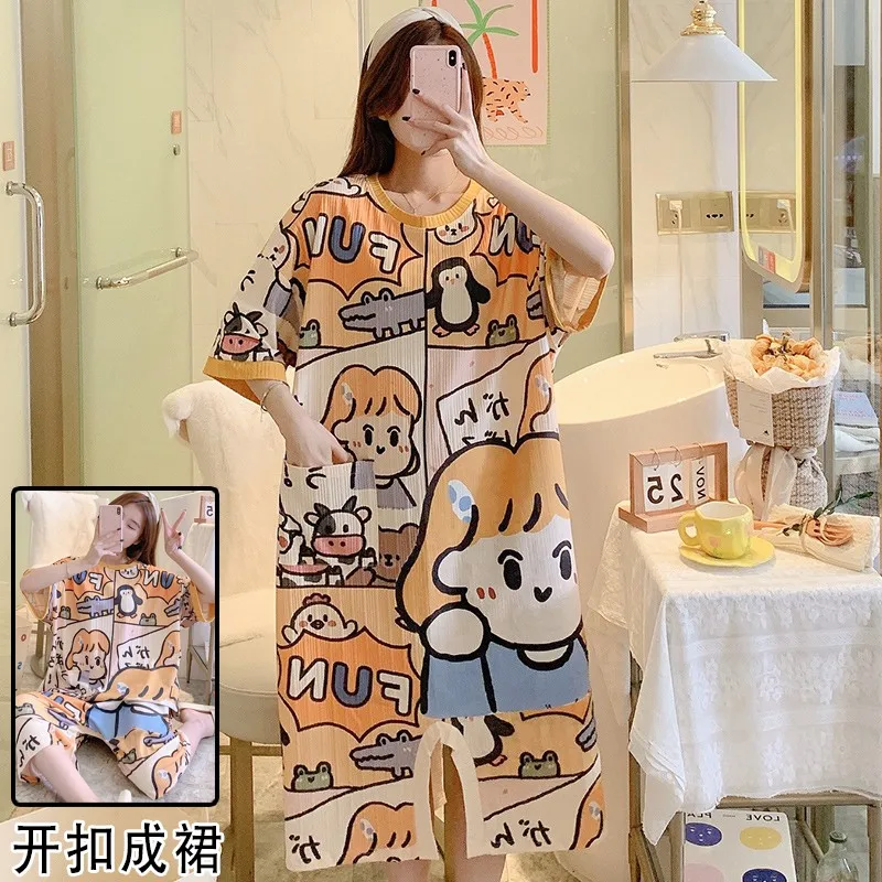 Onesie pajama for women Summer cotton nightdress female princess plus size short-sleeved jumpsuit