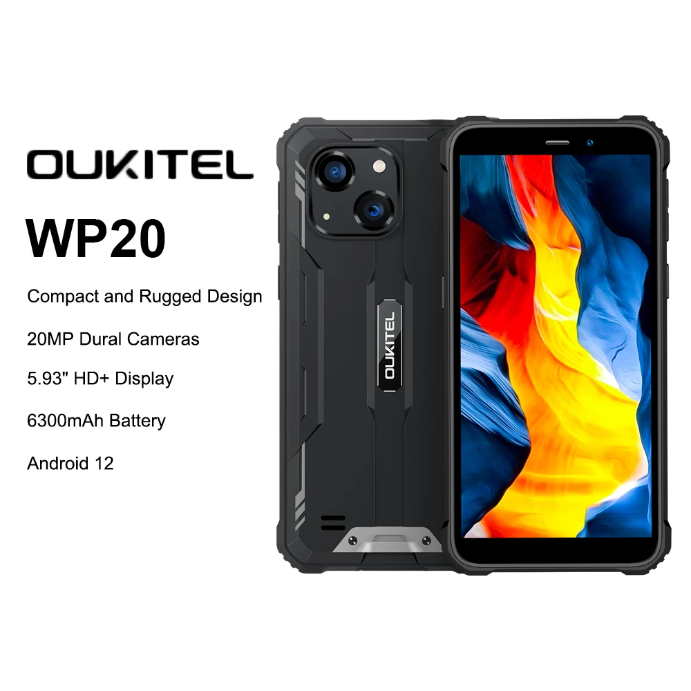 

Oukitel WP20 Rugged Smartphone 6300 Mah Android 12 IP68 Mobile Phone 4GB RAM 32G ROM 5.93" HD 20MP MTK6761 Quad Core Telefone