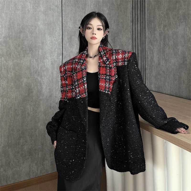 [MODX] Маленькая красная клетчатая куртка в ароматном стиле шерстяной костюм ниши