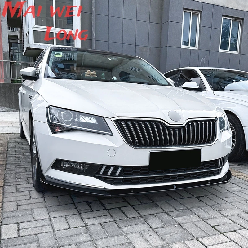 Передний спойлер бампера губа для Skoda Superb B8 06 2016-2018 глянцевый черный/углеродное
