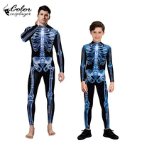 color cosplayer hallowen family matching outfits cosplay costume 3d skull printed spandex full body catsuit zentai cosplay suit